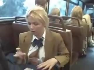 Blonde feature suck asian lads penis on the bus